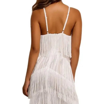 Sexy Dress Tassel Stitching Sexy Backless Evening Dress Deep V Neck Dress