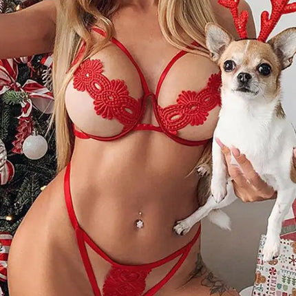 Traje sexy de tentación de tres puntos con perspectiva de una pieza de encaje sexy 