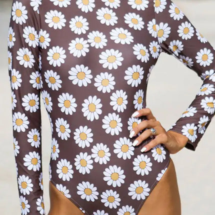 Women's Sexy Backless Strap Daisy Sunscreen One-piece Swimsuit