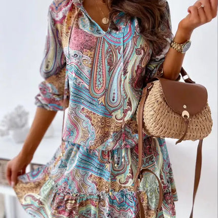 Vestido de mujer de manga larga con estampado étnico 