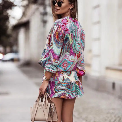 Vestido de mujer de manga larga con estampado étnico 