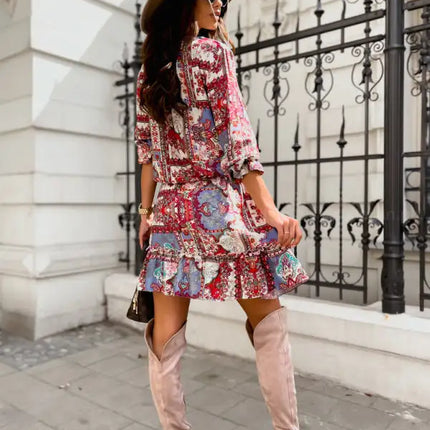 Vestido de mujer de manga larga con estampado étnico 