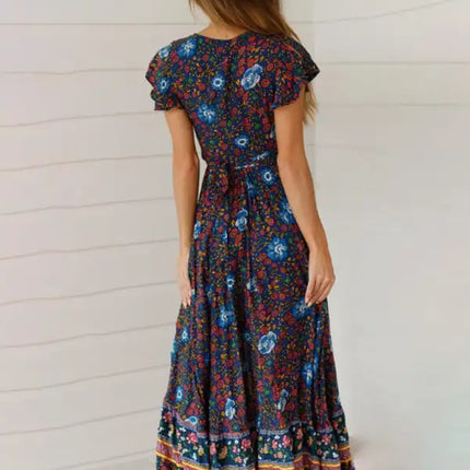 Vestido largo cruzado con estampado bohemio para mujer 