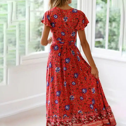 Vestido largo cruzado con estampado bohemio para mujer 