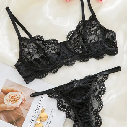 Conjuntos de lencería sexy transparente de encaje sexy para mujer 