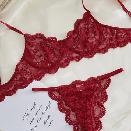 Conjuntos de lencería sexy transparente de encaje sexy para mujer 