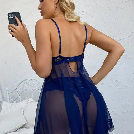 Conjuntos de lencería sexy con tirantes de encaje y cuello en V sexy para mujer 