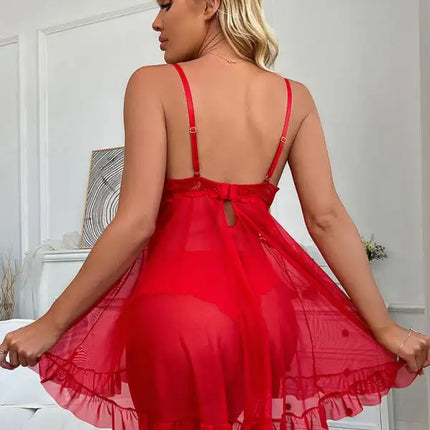 Conjuntos de lencería sexy con tirantes de encaje y cuello en V sexy para mujer 