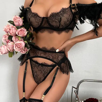 Women's feather stitching contrast color sexy lingerie sets