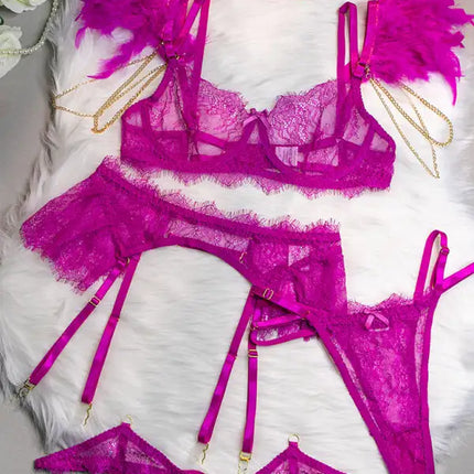 Women's feather stitching contrast color sexy lingerie sets