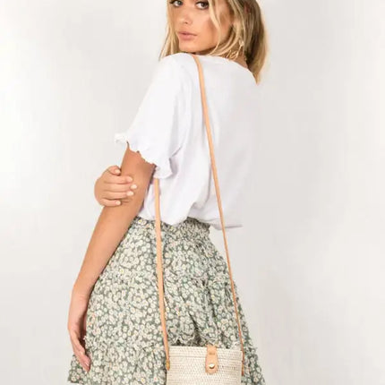 Women's Solid Color Tiered Ruffle Waist Tie Mini Skirt