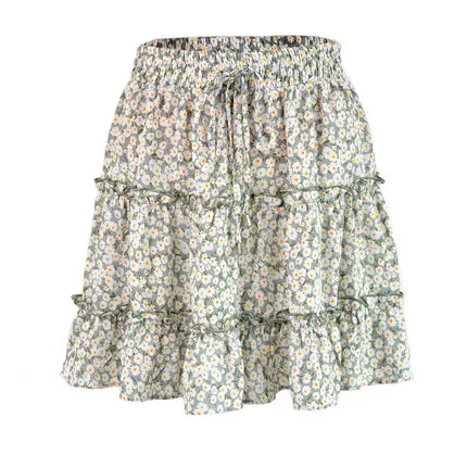 Women's Solid Color Tiered Ruffle Waist Tie Mini Skirt