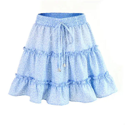 Women's Solid Color Tiered Ruffle Waist Tie Mini Skirt