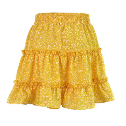 Women's Solid Color Tiered Ruffle Waist Tie Mini Skirt