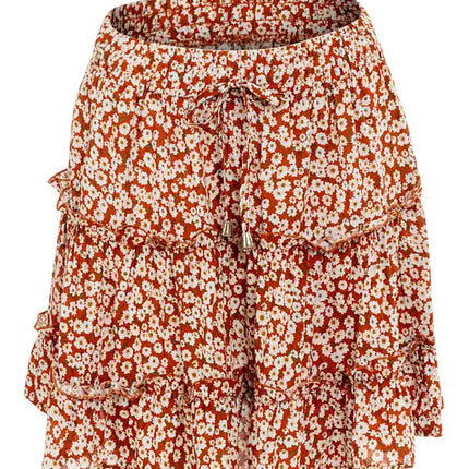 Women's Solid Color Tiered Ruffle Waist Tie Mini Skirt