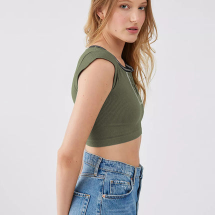 Camiseta corta para bebé con escote en V para mujer 