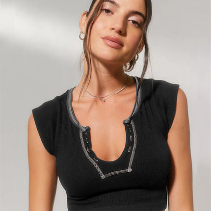 Camiseta corta para bebé con escote en V para mujer 