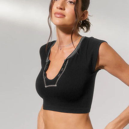 Camiseta corta para bebé con escote en V para mujer 