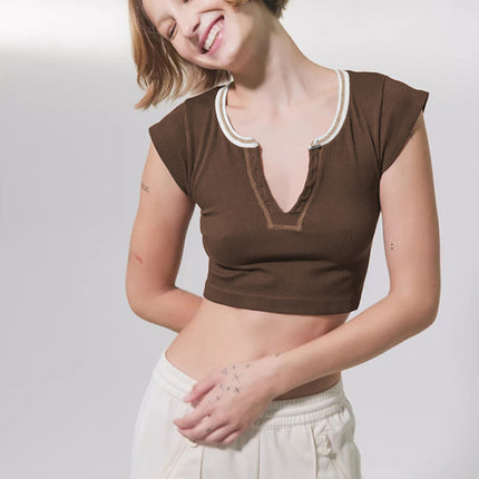 Camiseta corta para bebé con escote en V para mujer 