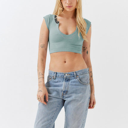 Camiseta corta para bebé con escote en V para mujer 