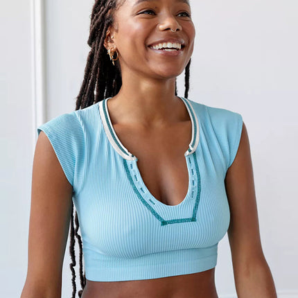 Camiseta corta para bebé con escote en V para mujer 