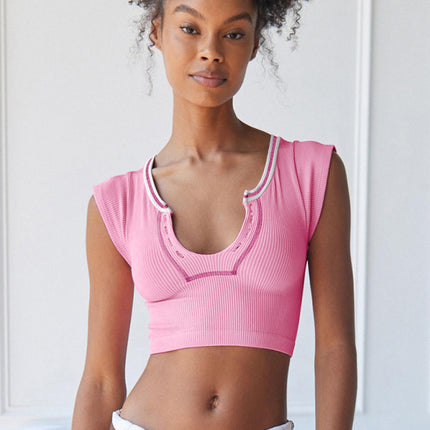 Camiseta corta para bebé con escote en V para mujer 