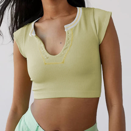 Camiseta corta para bebé con escote en V para mujer 