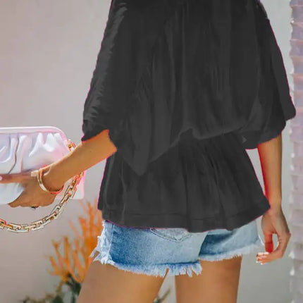 New style cotton V-neck elastic waist casual fashion short-sleeved shirt