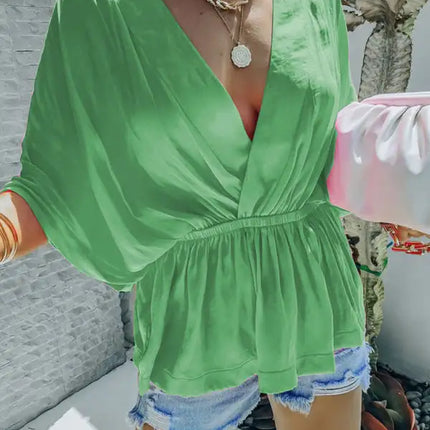 New style cotton V-neck elastic waist casual fashion short-sleeved shirt