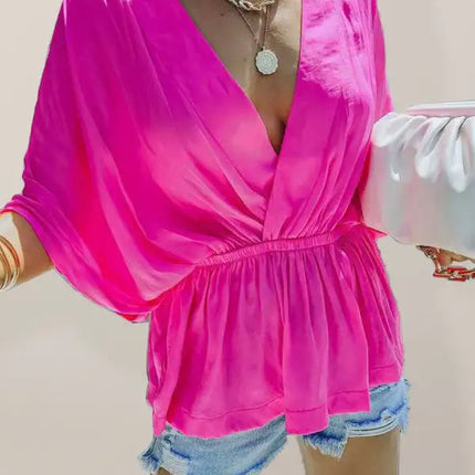 New style cotton V-neck elastic waist casual fashion short-sleeved shirt