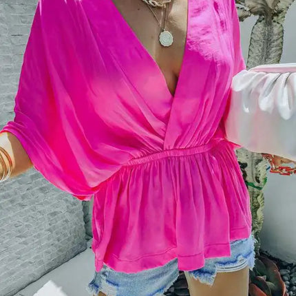 New style cotton V-neck elastic waist casual fashion short-sleeved shirt