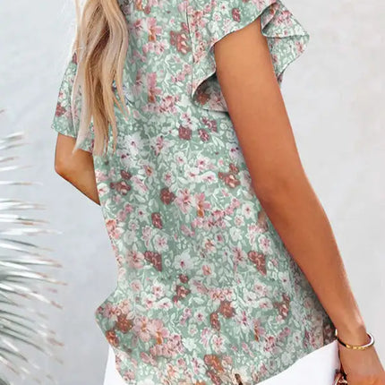 Floral print V-neck loose elegant pullover chiffon shirt