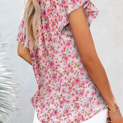 Floral print V-neck loose elegant pullover chiffon shirt