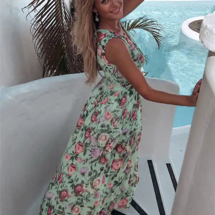 Women's Floral Print Still The One Faux Wrap Slit Gown