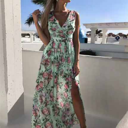 Women's Floral Print Still The One Faux Wrap Slit Gown