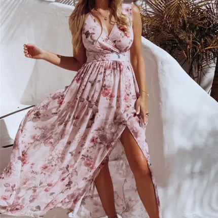 Women's Floral Print Still The One Faux Wrap Slit Gown