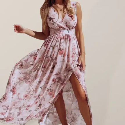 Women's Floral Print Still The One Faux Wrap Slit Gown