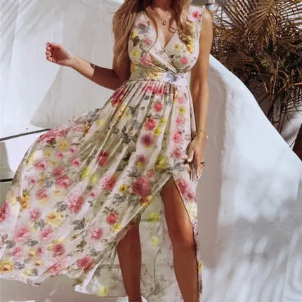 Women's Floral Print Still The One Faux Wrap Slit Gown