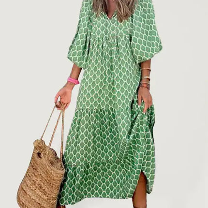 Women's Geometric Print Puff-sleeve Maxi Dress