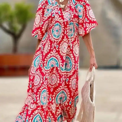 Women's Geometric Print Puff-sleeve Maxi Dress