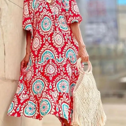 Women's Geometric Print Puff-sleeve Maxi Dress
