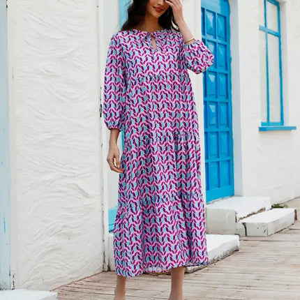 Women's Geometric Print Puff-sleeve Maxi Dress