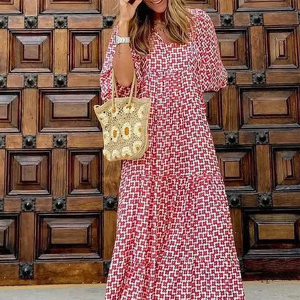 Women's Geometric Print Puff-sleeve Maxi Dress