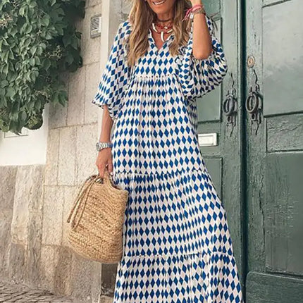Women's Geometric Print Puff-sleeve Maxi Dress