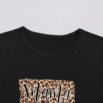 Camiseta corta con cuello redondo y estampado de leopardo de manga corta para mujer 