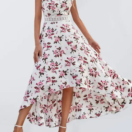 Women's Floral Print V-neck Flutter Sleeve High-low Chiffon Dress