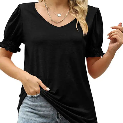 Top de punto con mangas abullonadas de color liso para mujer 