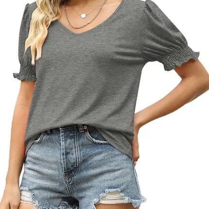 Top de punto con mangas abullonadas de color liso para mujer 