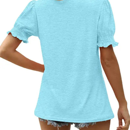 Top de punto con mangas abullonadas de color liso para mujer 