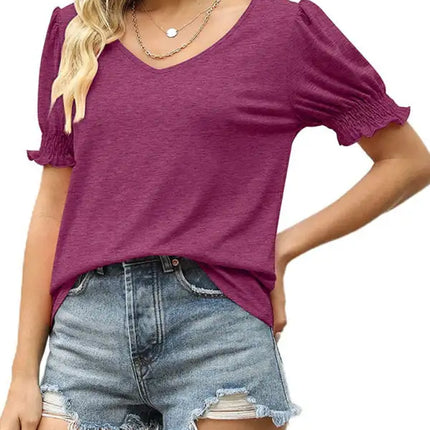 Top de punto con mangas abullonadas de color liso para mujer 